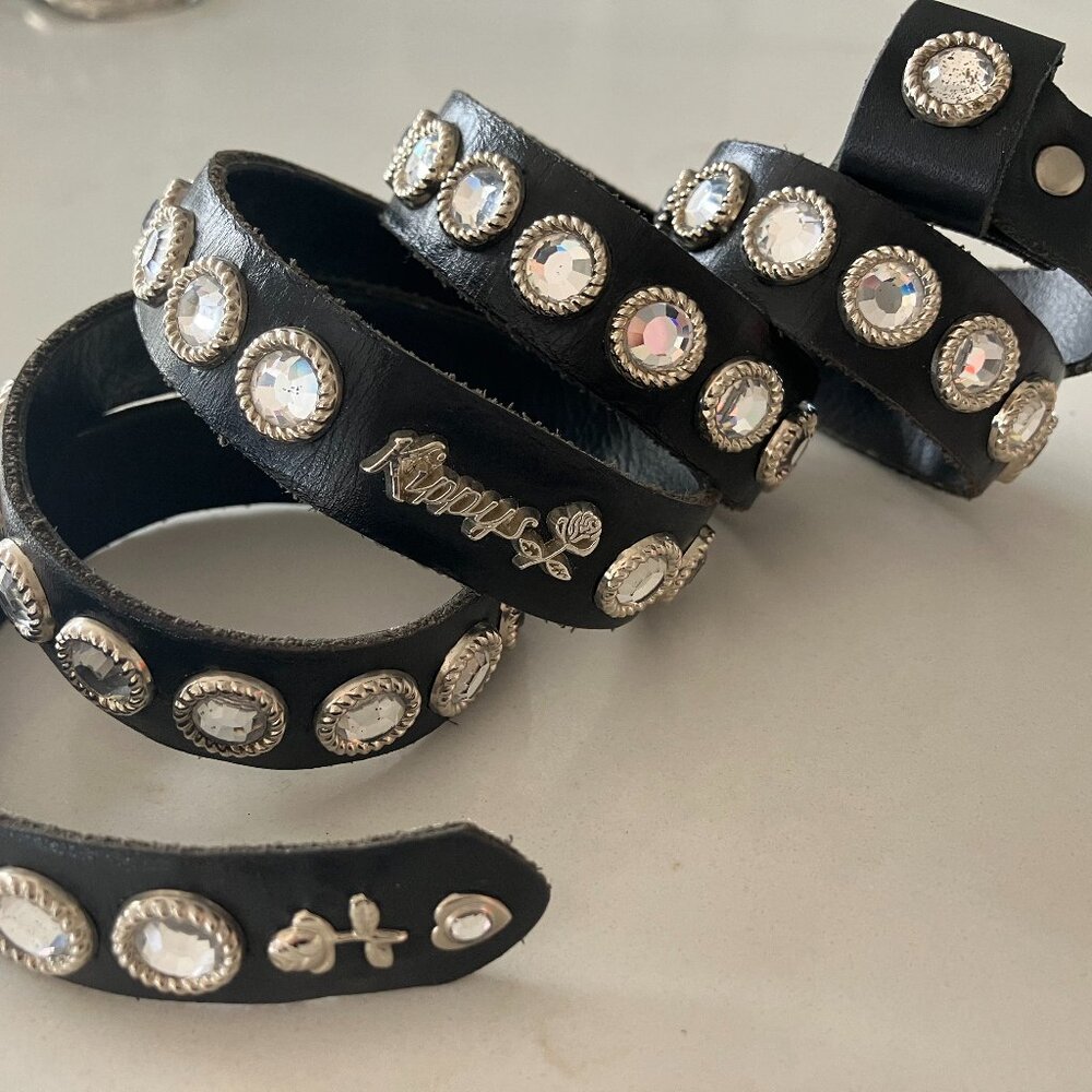 Kippy's Black Leather Belt - One Size - Swarovski Crystal Rhinestones EUC
